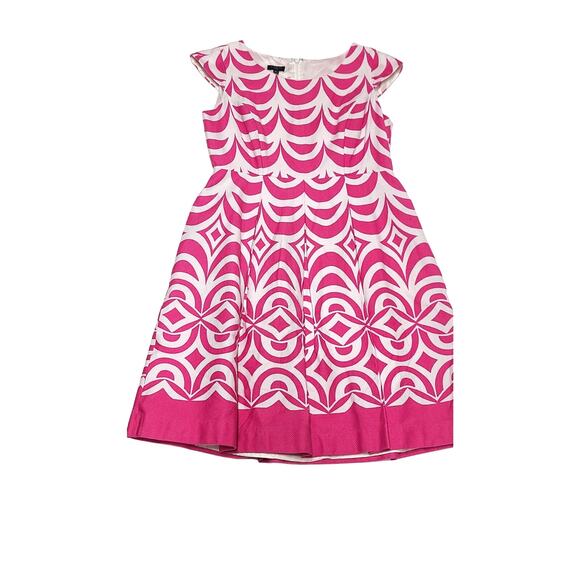 Talbots pink white cap sleeve A-line dress women's 8 petite - Picture 3 of 8